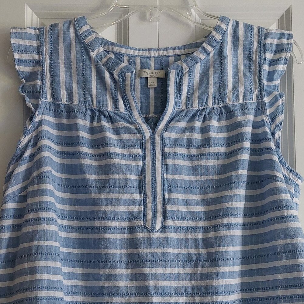 Talbots Blue & White Stripe Flutter Sleeve Blouse… - image 2